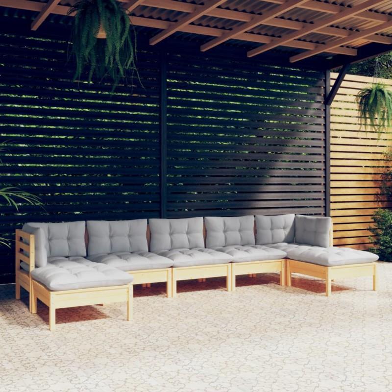 Día y Noche - Día y Noche Juego de muebles de jardín 7 pzas y cojines madera pino gris