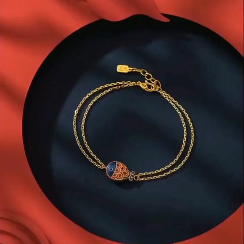 Gold-Plated Brass Good Luck Fish Bracelet, Vietnamese Sand Gold, Couples Style, Valentine's Day Gift for Girlfriend.