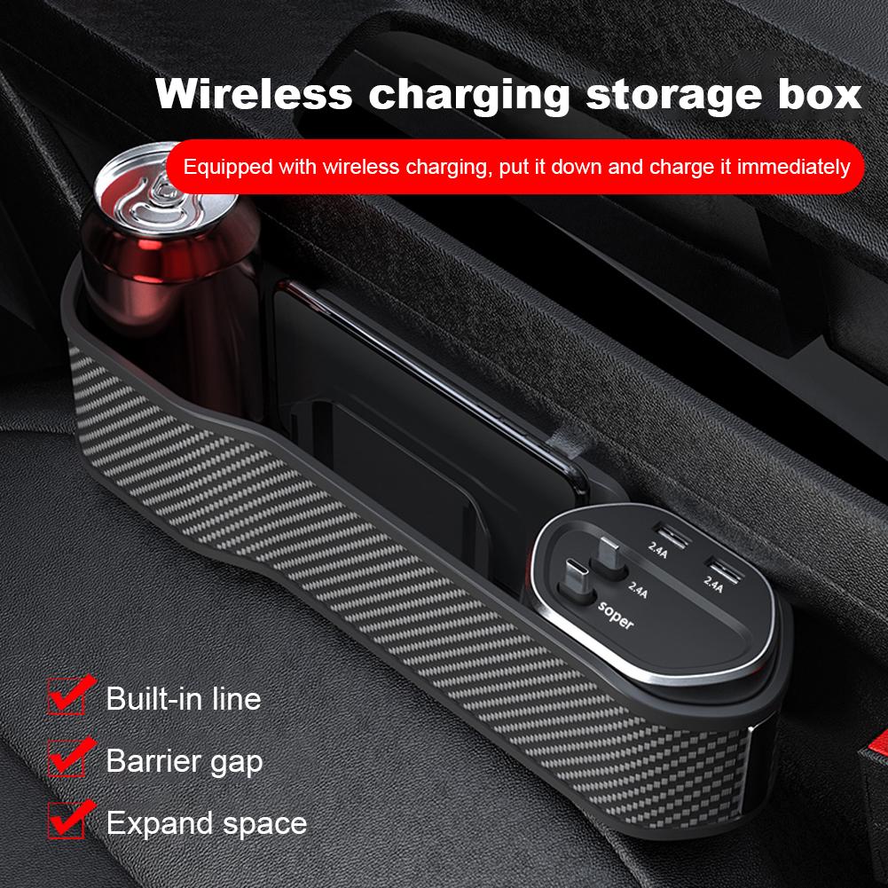 Car Seat  Organizer Wireless Charger 10W Car Seat  Holder DC 12-24V Front Seat Side Storage Case Seat  Filler Organizer