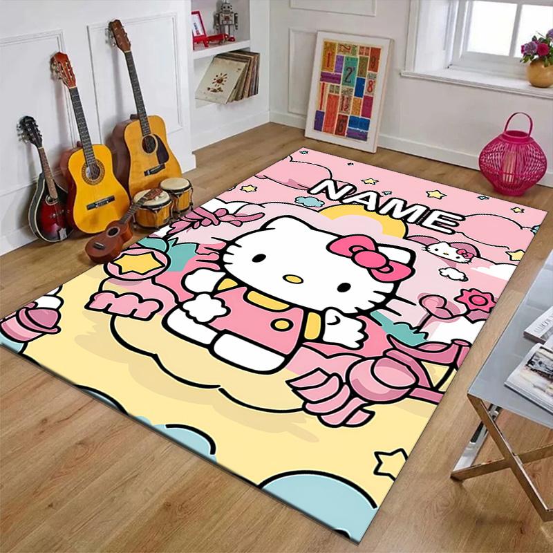 Custom HelloKitty Mat Personalized Name, Polyester Washable Indoor Entryway Rug, Gift for Christmas, Easter, Thanksgiving Day