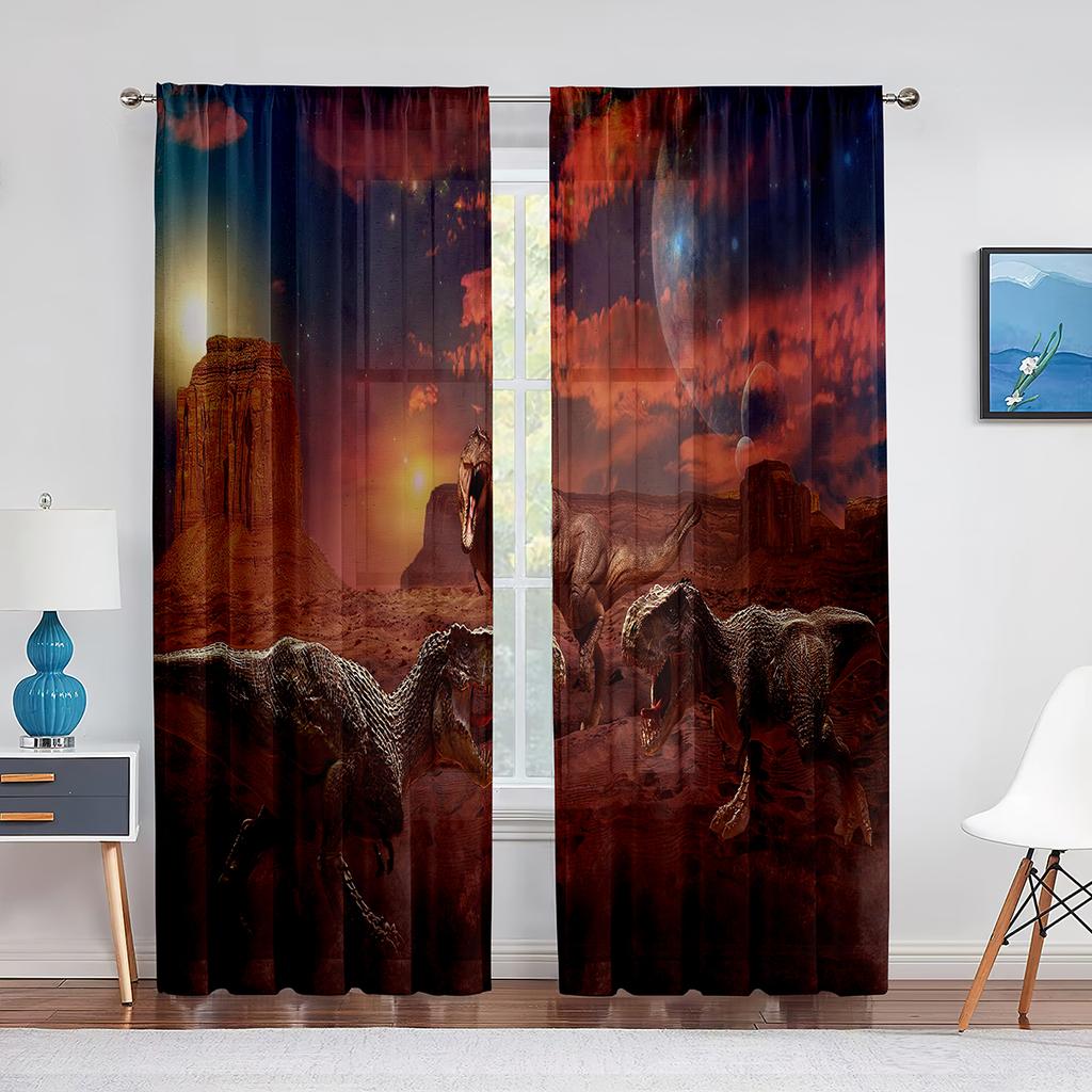 Dinosaur Jurassic Animals Ancient Jungle Sheer Curtain for Living Room Kitchen Voile for Window Blinds Bedroom Tulle Curtains