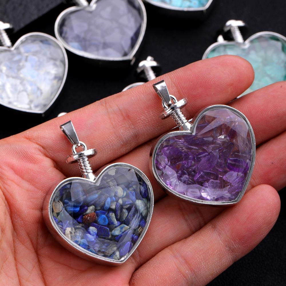 Natural Stone Bottle Necklace For Girls Creative Gift Broken Stone Jewelry Healing Crystal Stone Heart Pendant Love Glass Bottle