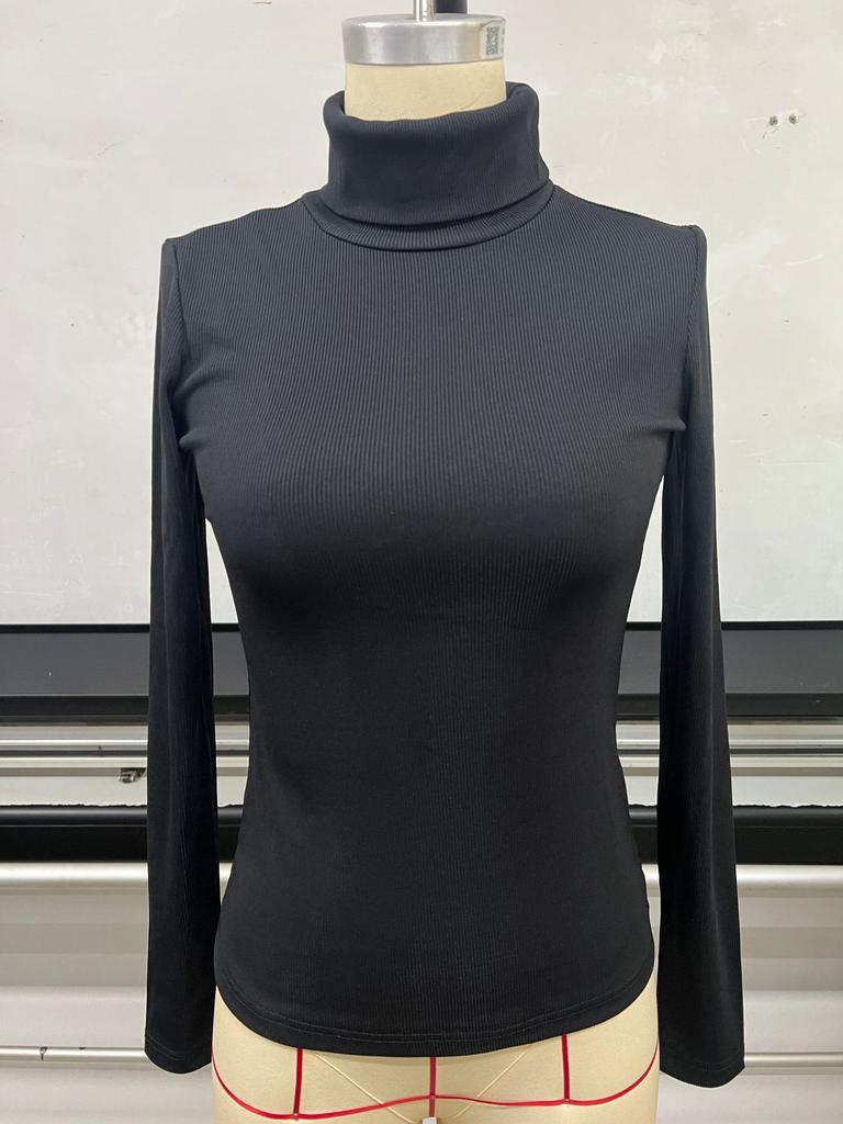 Women's Turtleneck Long Sleeve Slim Elegant Solid Knit Top Casual Thermal Layering Shirt For Spring Fall Winter Daily Wear