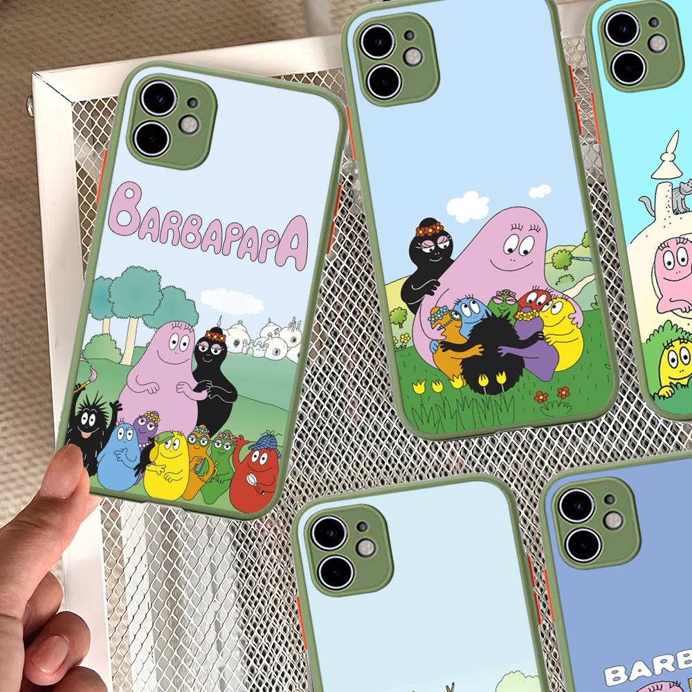 Cute Cartoon Barbapapa Phone Case For iPhone 16 15 14 Plus 15 13 12 11 Pro Max X XS MAX Matte Cover