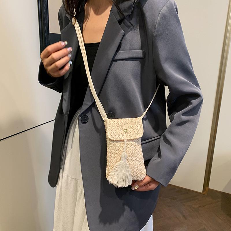 Chic Khaki And White Woven Small Square Bag For Women Trendy Summer Fashion Accessory
