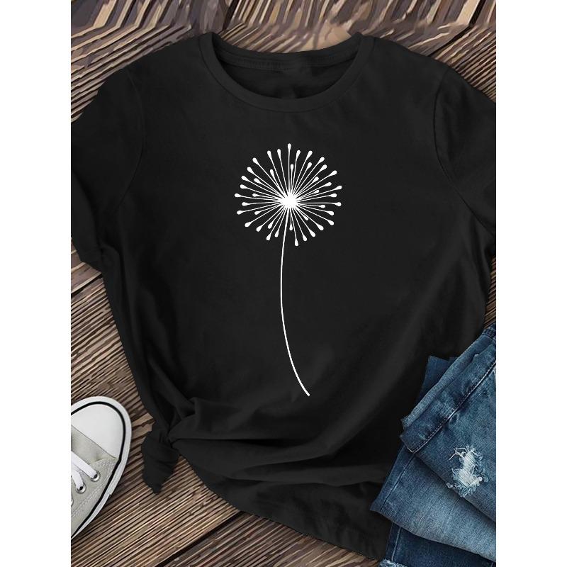 Women'S T-shirt Dandelion Print - Comfortable Long Sleeved Round Neck - Perfect Choice for Spring and Autumn Casual Wear