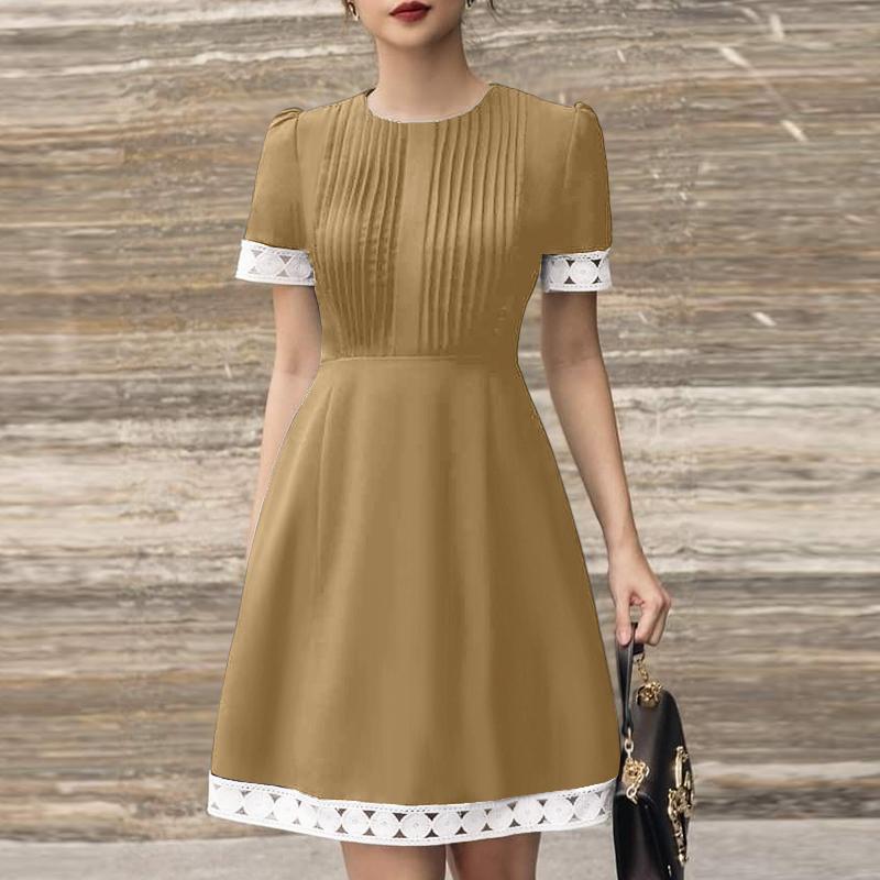 

ZANZEA Женское повседневное летнее платье с круглым вырезом и коротким рукавом