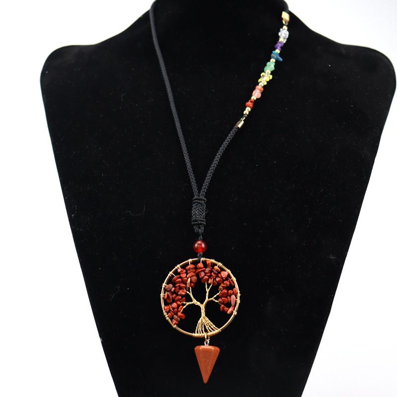Artificial Agate Tree Of Life Pendant Necklace With Crystal Drop For Women