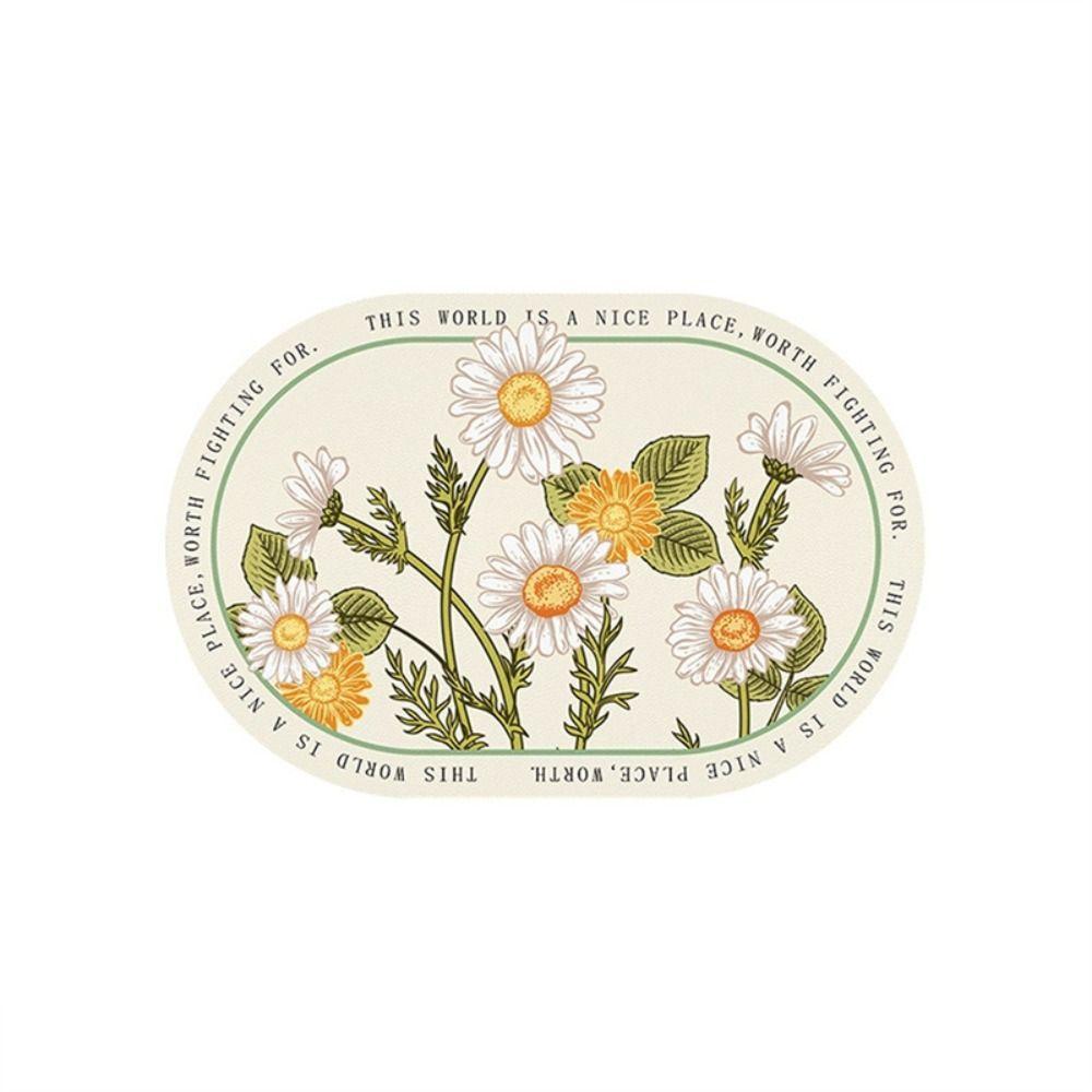 New Elliptical Floral Placemats Leather Waterproof Dining Pads Heat-Resistant Non-Slip Place Mats Coaster Decor
