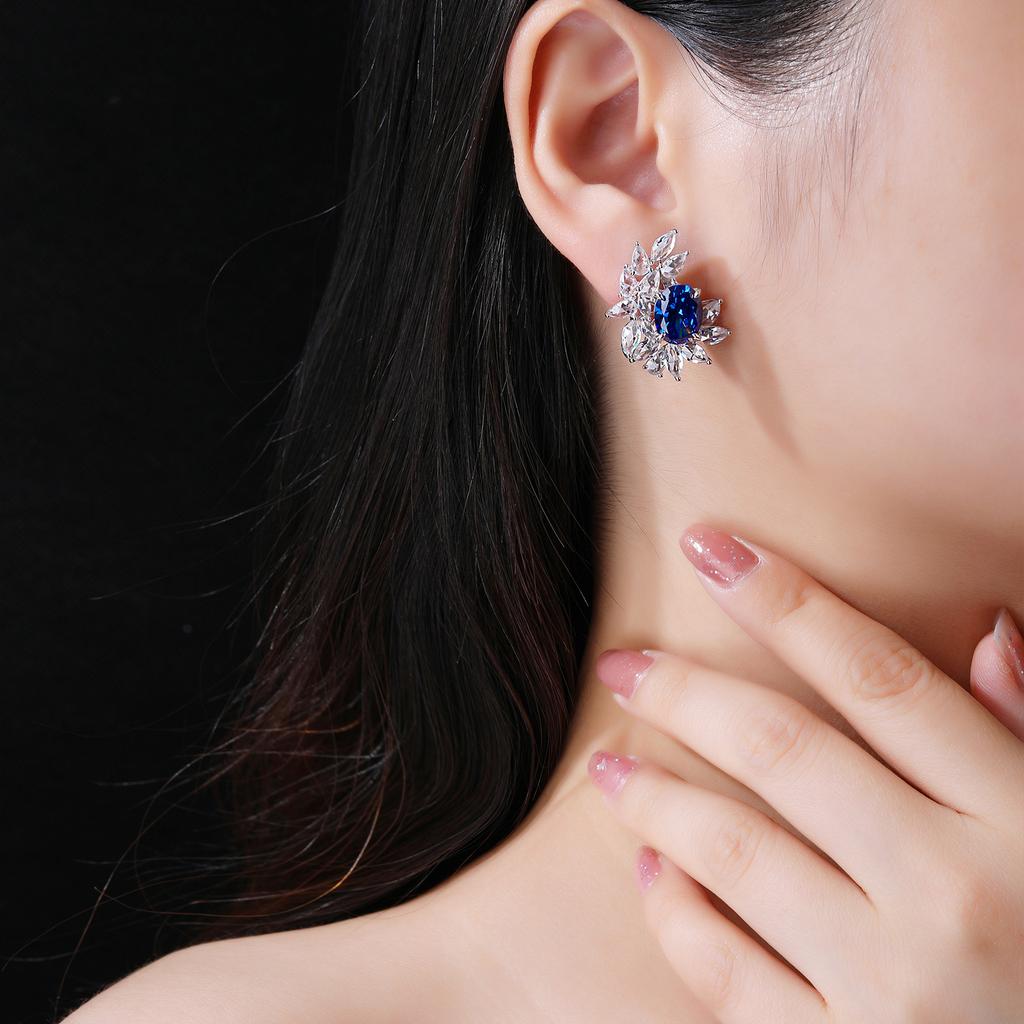 WUIHA Vintage 100% 925 Sterling Silver Lab Sapphire High Carbon Diamonds Gemstone Cocktail Ear Studs Earrings Fine Jewelry