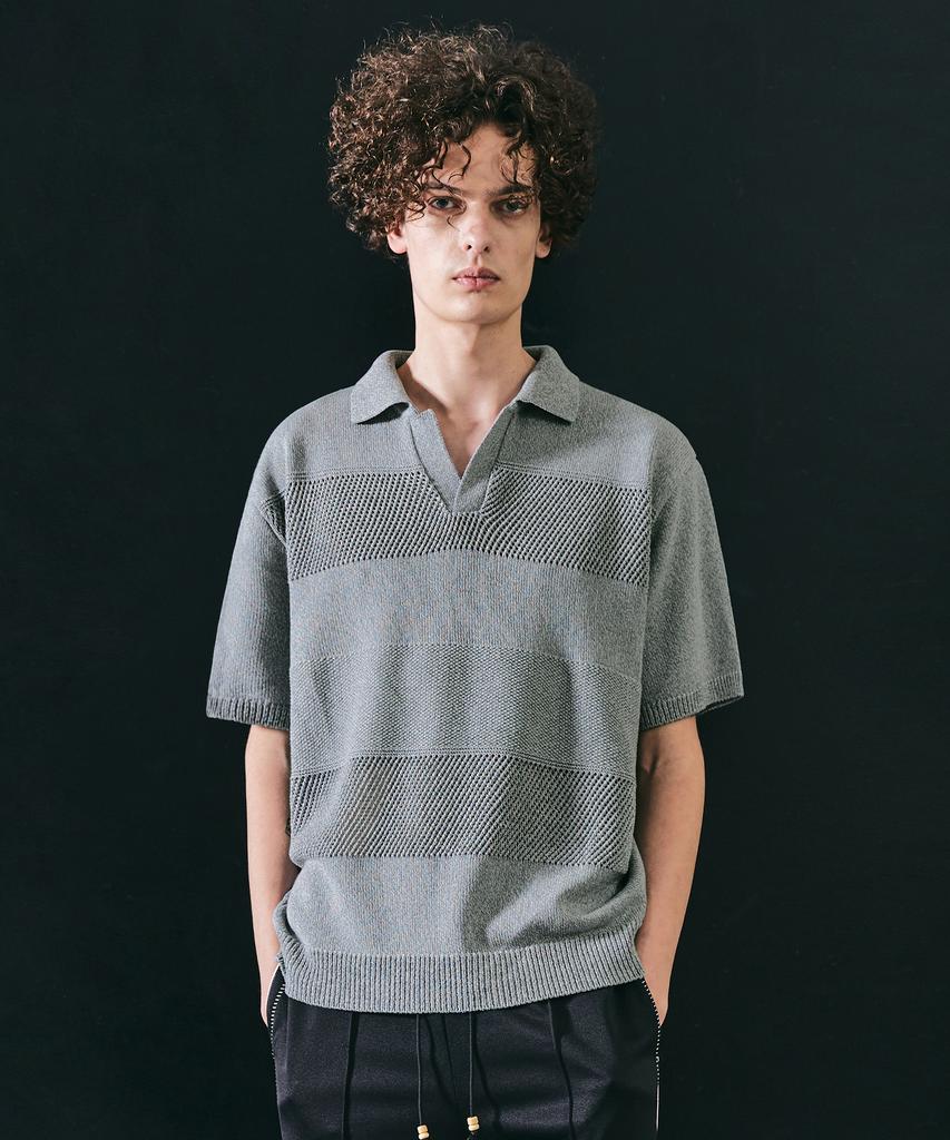 LMOOD Holiday Pk Half Knit Short Sleeve Shirt Ash Blue