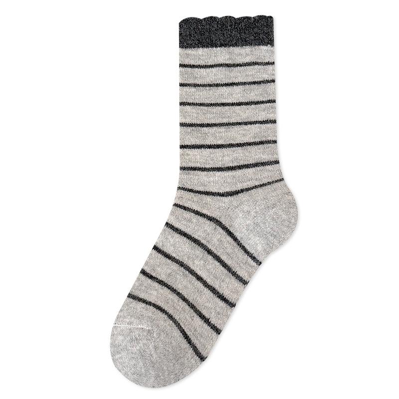 Thick and Warm Wool Socks for Women in Autumn and Winter, White Postpartum Winter Striped Trendy Socks, Dui Dui Socks