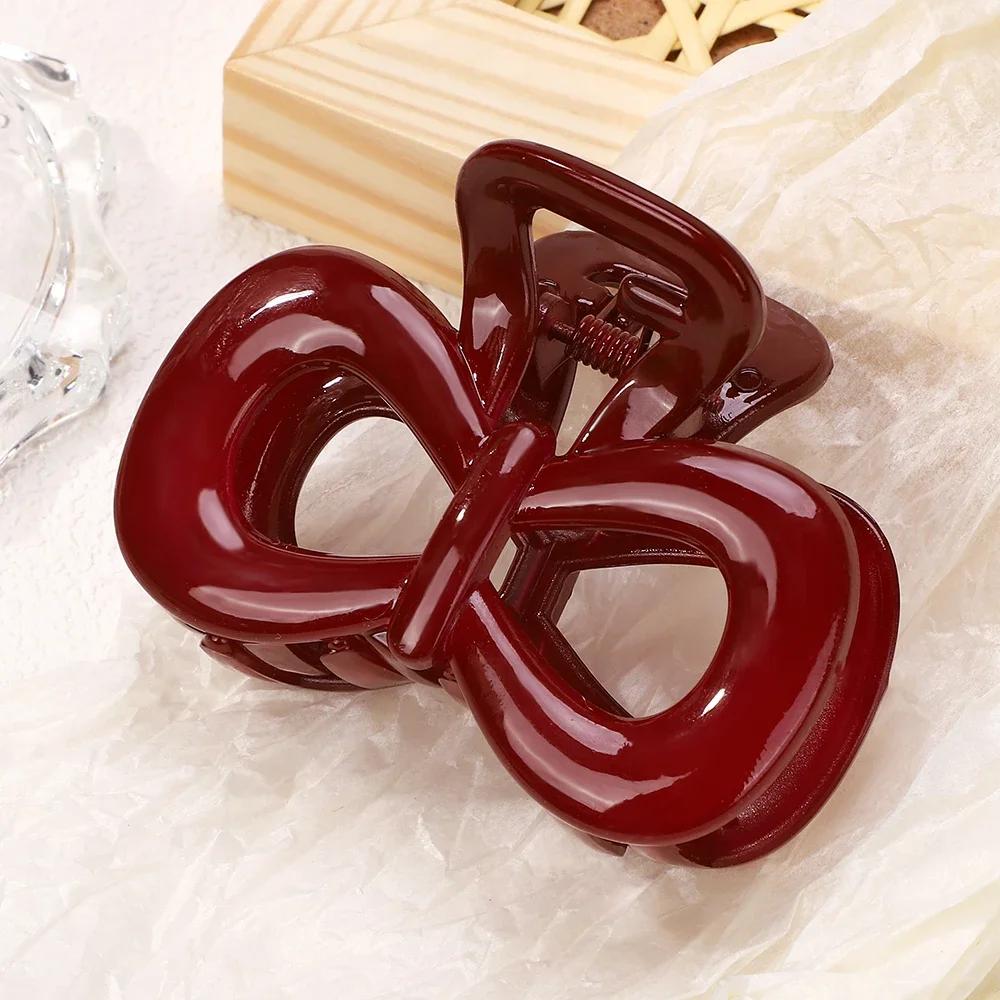 Elegant Geometric Large Ankola Red Hair Claws for Women Girls  New Year Barrettes Hairpins Hair Grab Shark Clip Accessories