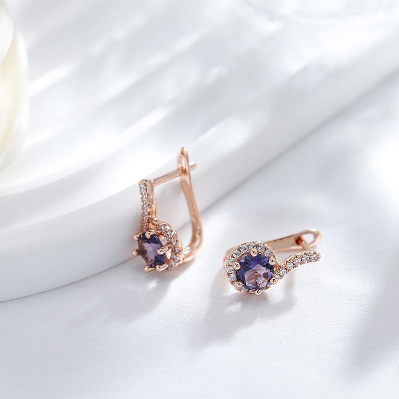 Full Zircon Surround Purple Drop Earrings for Women Gold Color Vintage Jewelry Sparkling Ear Dangles