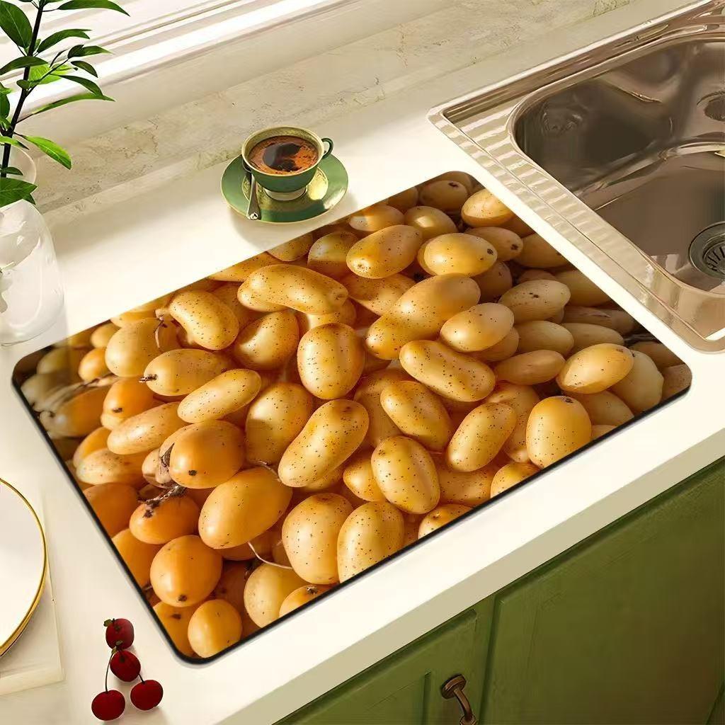 Absorbent Drain Pad Kitchen Mats Dish Drying Mat Anti-slip Tableware Placemat Coffee Rug Kitchen Supplies Retro Home Decoration