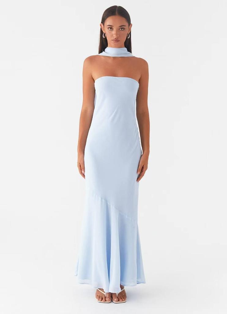 Maxi Abito in Chiffon Floreale Francese con Zip per Vacanze Estive al Mare