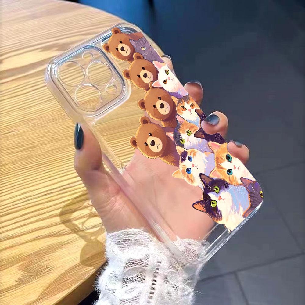 Bears and Cats Illustration Phone Case for IPhone 14 15 16 17 13 12 11 Pro Max Plus 12 13 Mini TPU Protect Cover