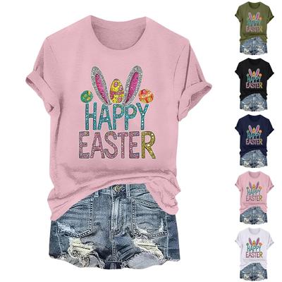 Women's Easter Bunny Print Short Sleeve T-Shirt Top