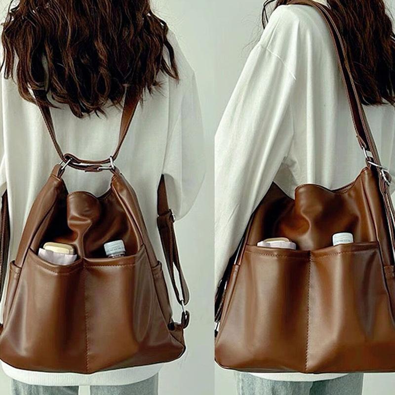 

2025 New Women s Bag Autumn Winter Soft Leather Large Capacity Backpack Commuter Multifunctional Crossbody Bag School Bag Travel Bag коричневий