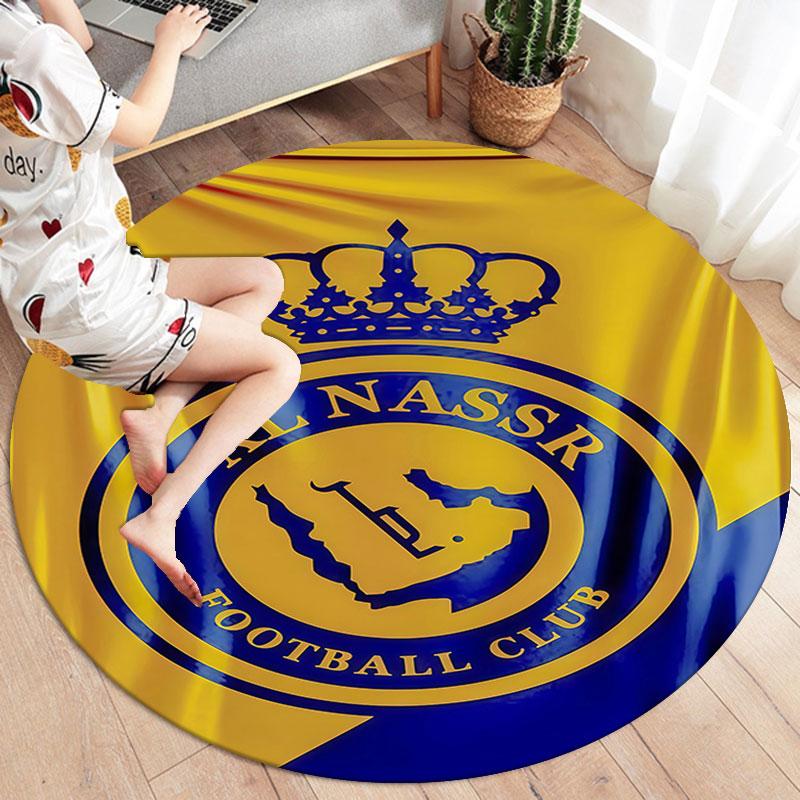 Al-Nassr FC Round Area Rug,Carpet Rug for Living Room Bedroom Sofa Playroom Decor,Non-slip Floor Mat