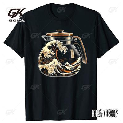 The Great Wave of Coffee Funny Coffee Japanese I Love Coffee T-shirts Men Casual Tshirt 100% Cotton Casual Oversized T Shirt