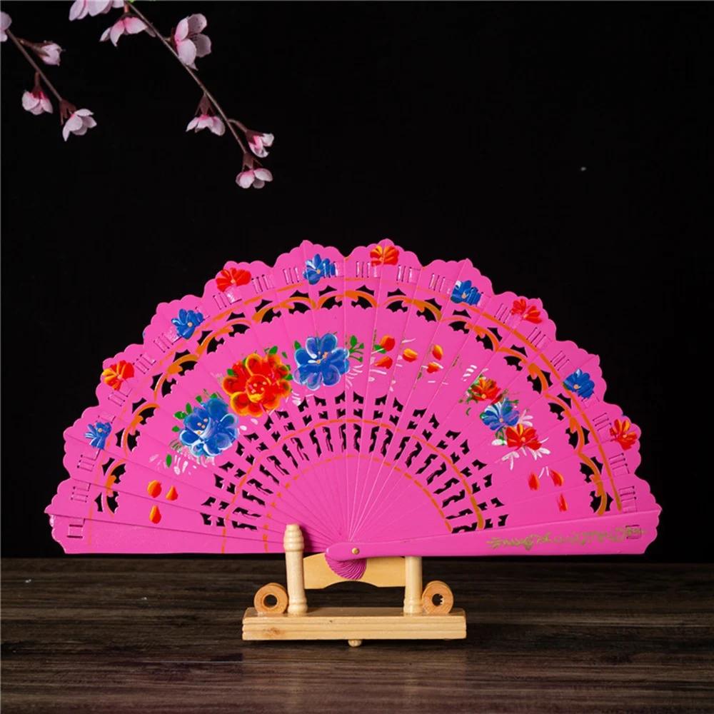 

Высококачественный деревянный складной веер, женский ручной веер, свадебный, расписанный вручную, украшения для дома, танцевальное выступление 8.6 inches