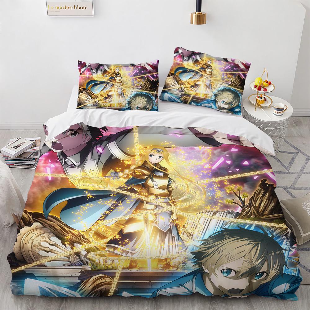 Sword Art Online Bedding Set Anime Duvet Covers King Queen Double Twin Size Adults Kids Bed Linens Single Double Size Decor Home
