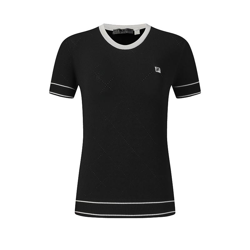 Fila Golf Series Trendy Fashion Casual Sports Versatile Sweet Cool Style Breathable Soft Comfortable Fitted Short Sleeve Knit Top A11W535413FBK