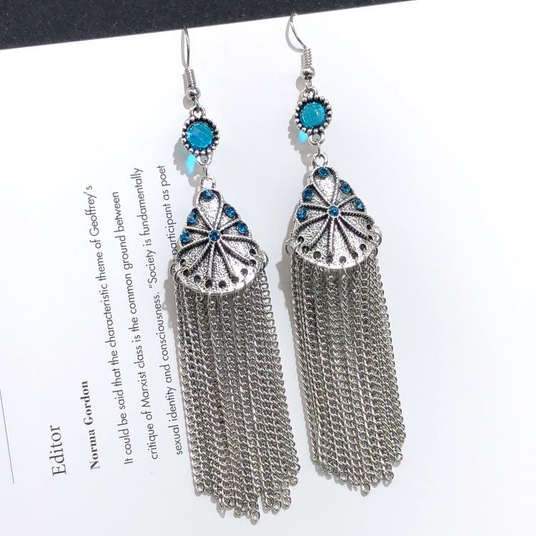 Retro crystal fringed earrings femininity versatile personality long earrings fashion court earrings