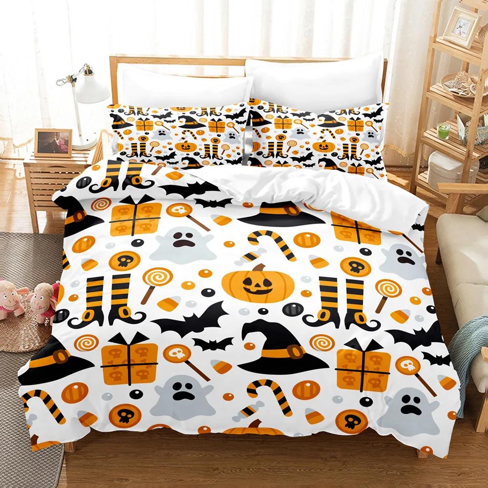 Halloween Duvet Cover Cartoon Pumpkin Twin Comforter Cover Lantern Bedding Set Ghost Quilt Cover For Kids Boys Girls
