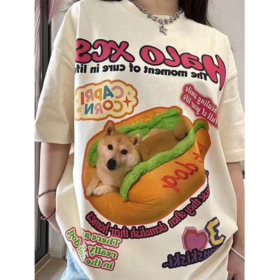 Women's Summer Harajuku Y2K Top Short Sleeve T-shirt New Retro Print Couple Versatile Student Loose Top Fashion