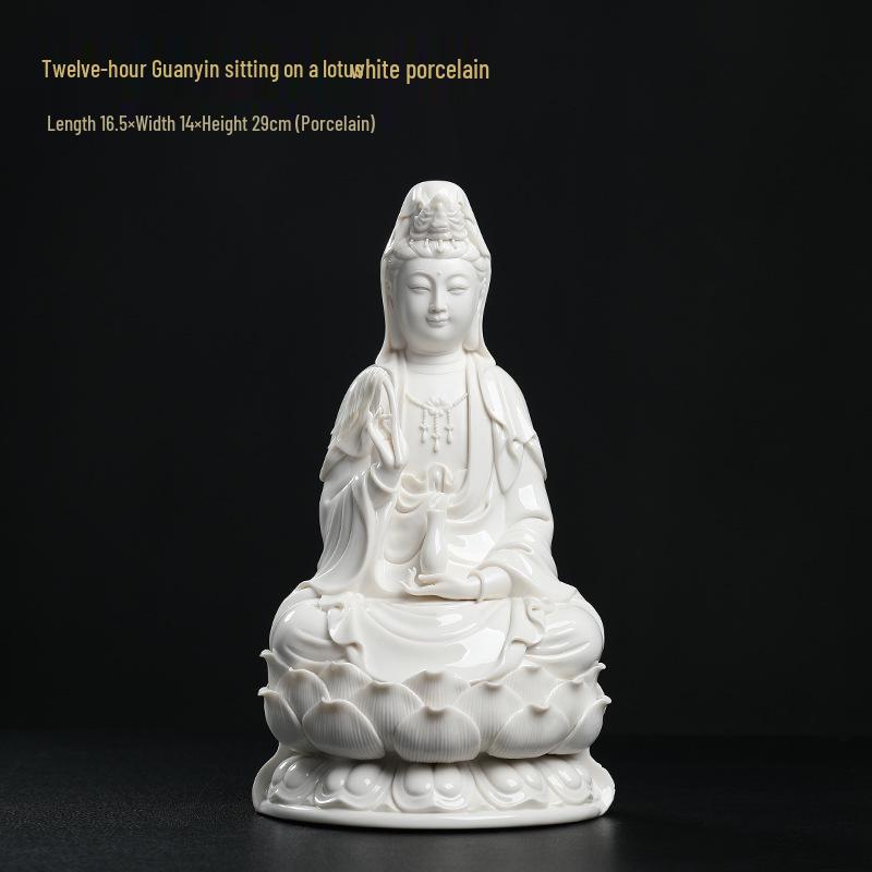 Seven Treasures Ceramic Guanyin Bodhisattva Statue for Home Worship or Decor