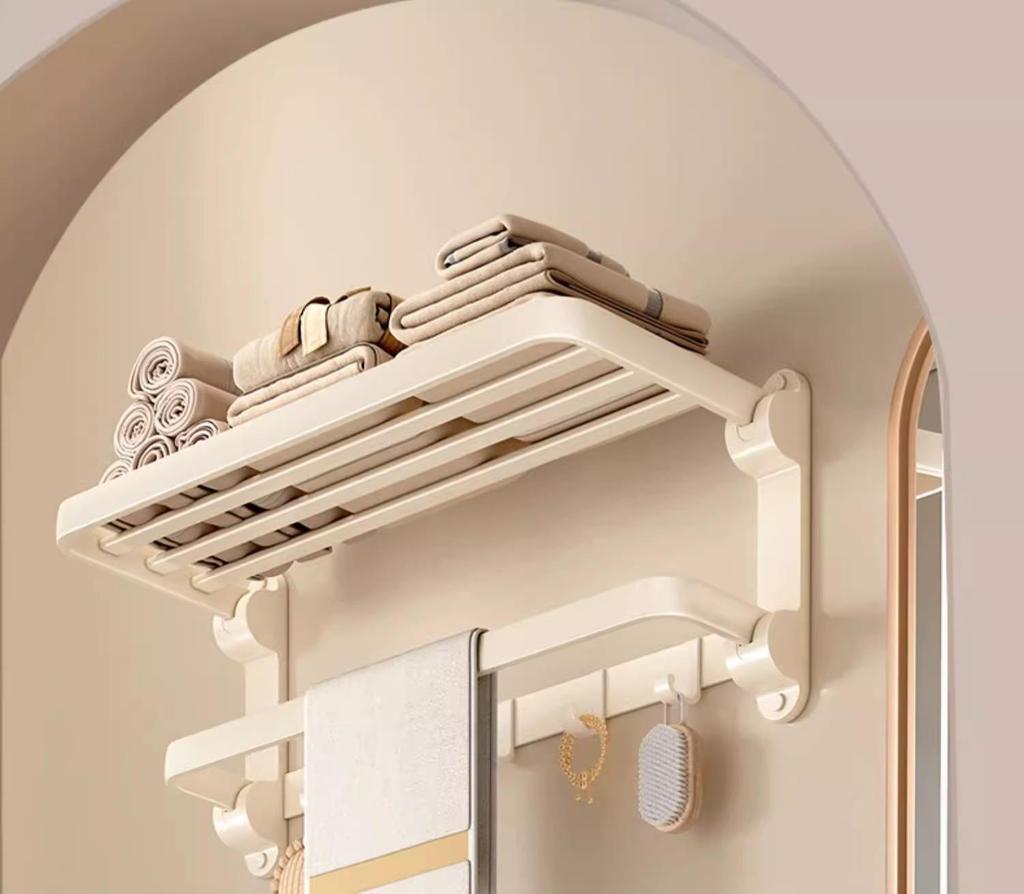 Milk White Punch-Free Wall-Mounted Aluminum Towel Rack Set for Bathrooms
