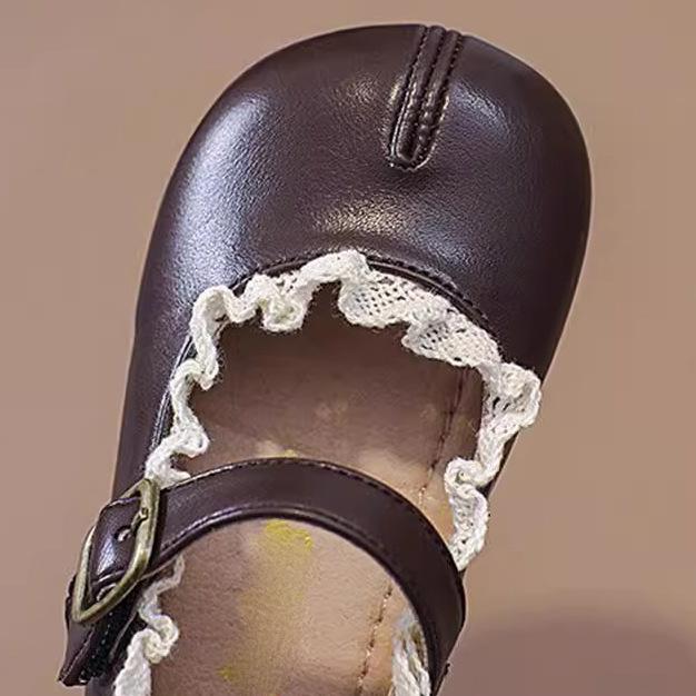 Girls' Leather Shoes Spring and Autumn Xiaoxiangfeng Princess Style Children's Comfortable Soft Sole Fake Split-toe Single Shoes Lace Mary Jane Shoes