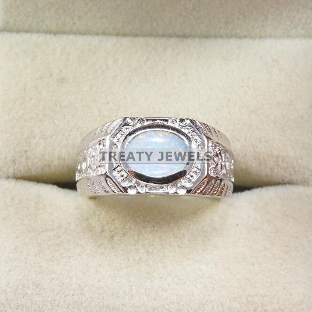 Opal Oval Cut Gemstone With 925 Sterling Silver Ring For Men's #B412 JL375683793121
