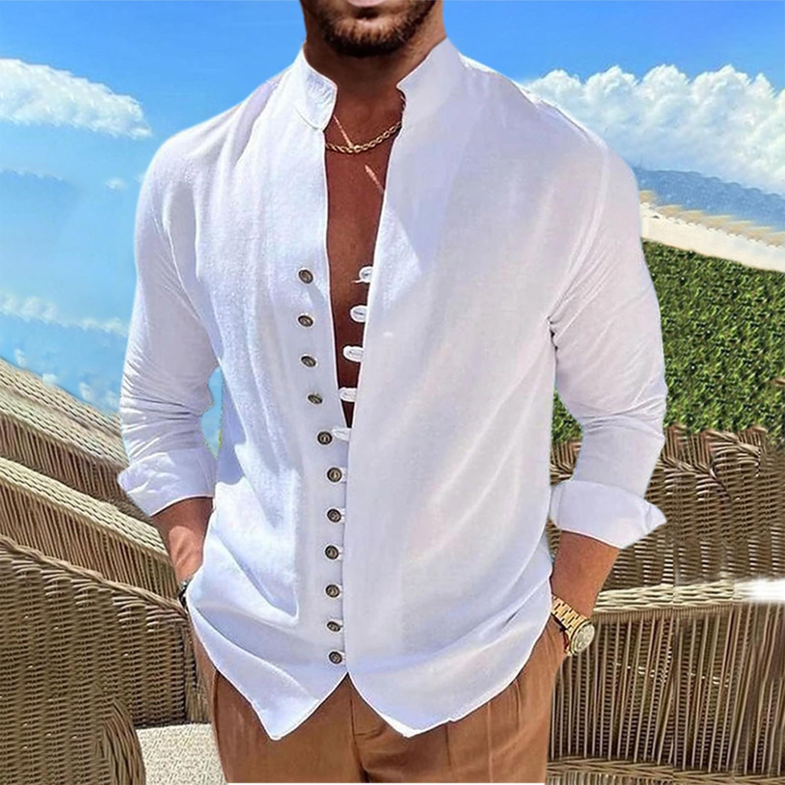 

Новая мужская повседневная свободная рубашка из хлопка и льна в стиле ретро с длинными рукавами XL белый
