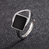 Korean Style Geometric Black Square Cube Ring In Thai Silver for Women