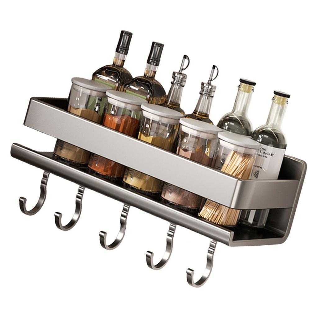 Space Saving Large Capacity Kitchen Spices Holder Wall Mount Designs Without Drilling with Hook for Organization