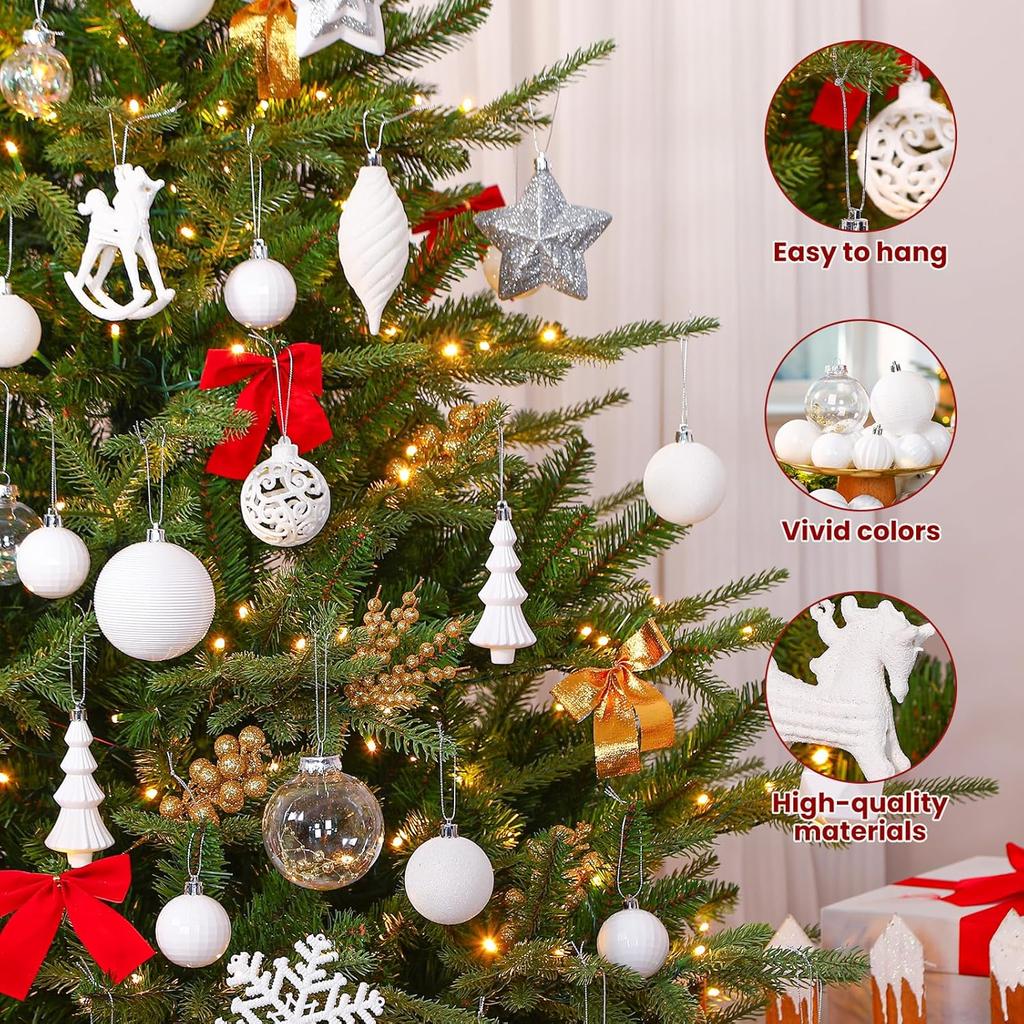 SHareconn 100pcs Christmas Tree Decorations Ornaments Set, Shatterproof Plastic Baubles Decorative Balls for Xmas Tree Decor Holiday Wedding Party,