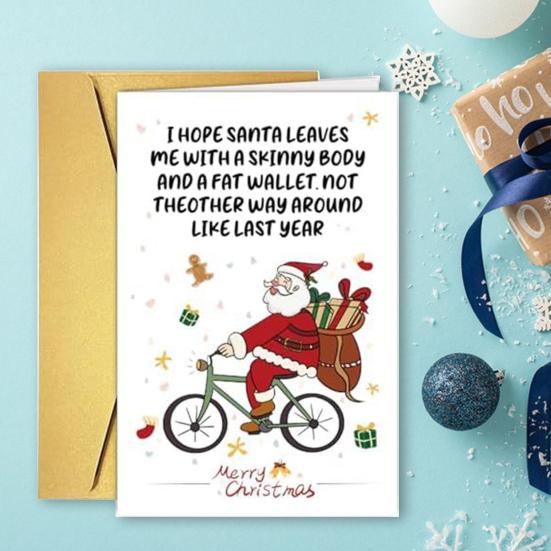 Vtipné vánoční přání pro něj, její humorný kreslený vzor, ​​vánoční skládací přání