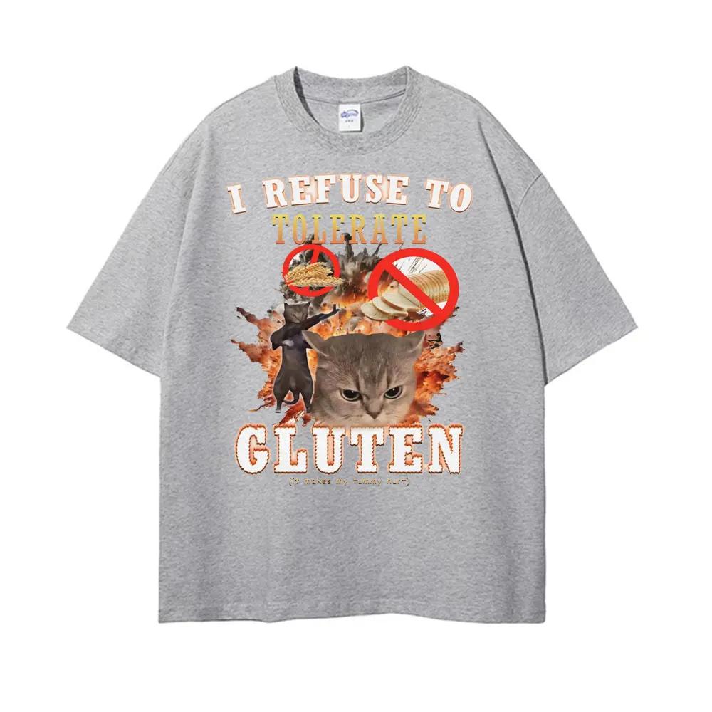 

I Refuse To Tolerate Gluten Funny Cat Meme T Shirts Women Clothing Pure Summer Short Sleeved Harajuku Streetwear Tops Tees S
