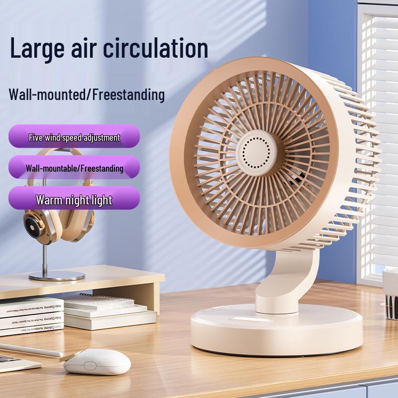 Wall-Mounted Oscillating Desktop Fan with Night Light - High Wind Power for Home and Dorm Use Plug-in