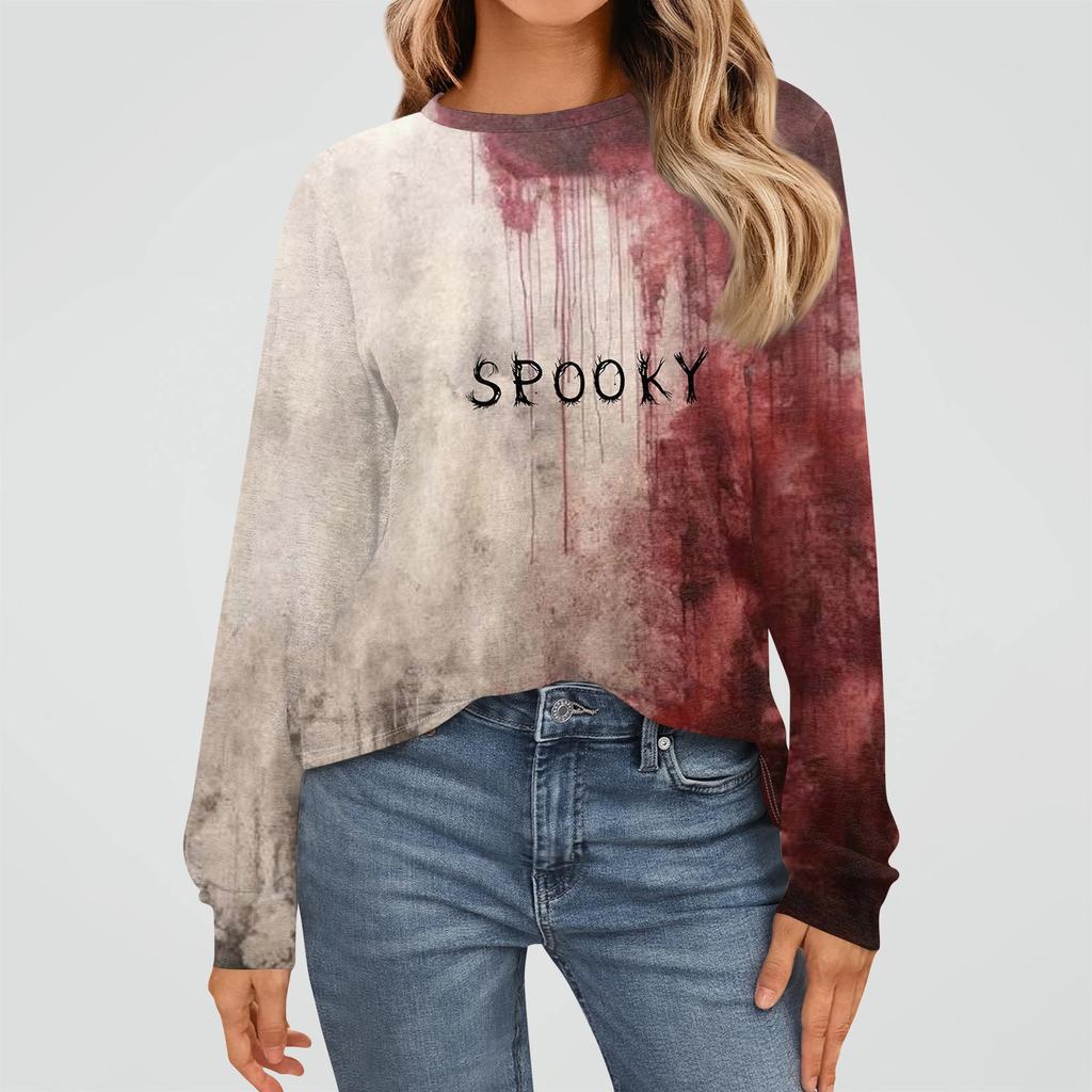 Damenmode Langarmshirts Locker sitzende Rundhalsausschnitt Basic Halloween Print Tops Lässige Outfits