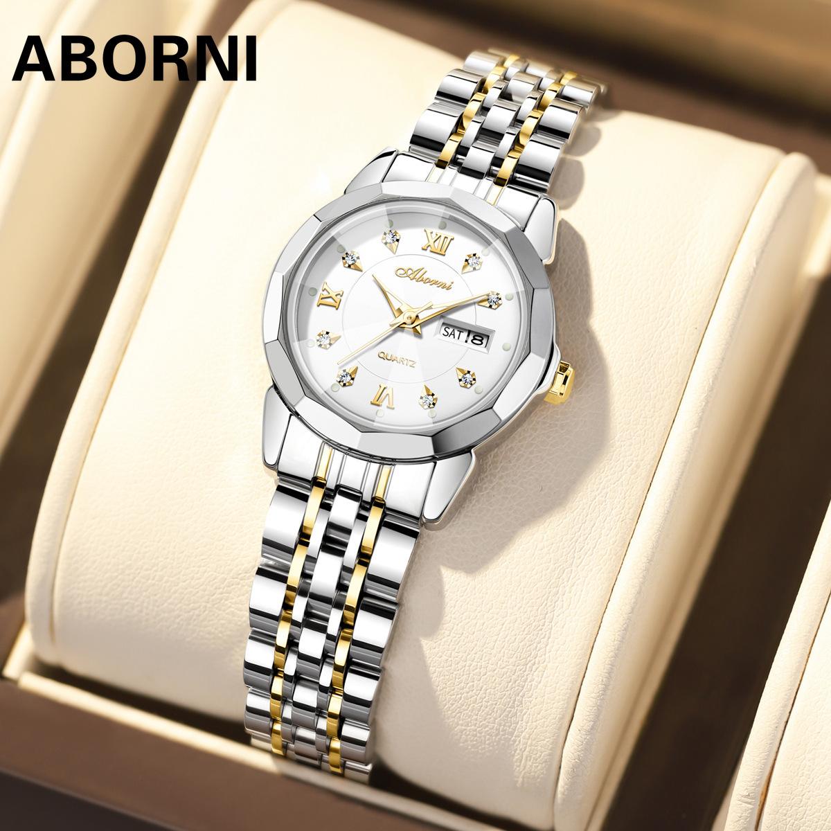 

Часы ABORNI Кварцевые часы Наручные часы Водонепроницаемые женские часы с двойным календарем