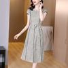 Chic Round Neckline Long Dress with Vintage Floral Print for Women