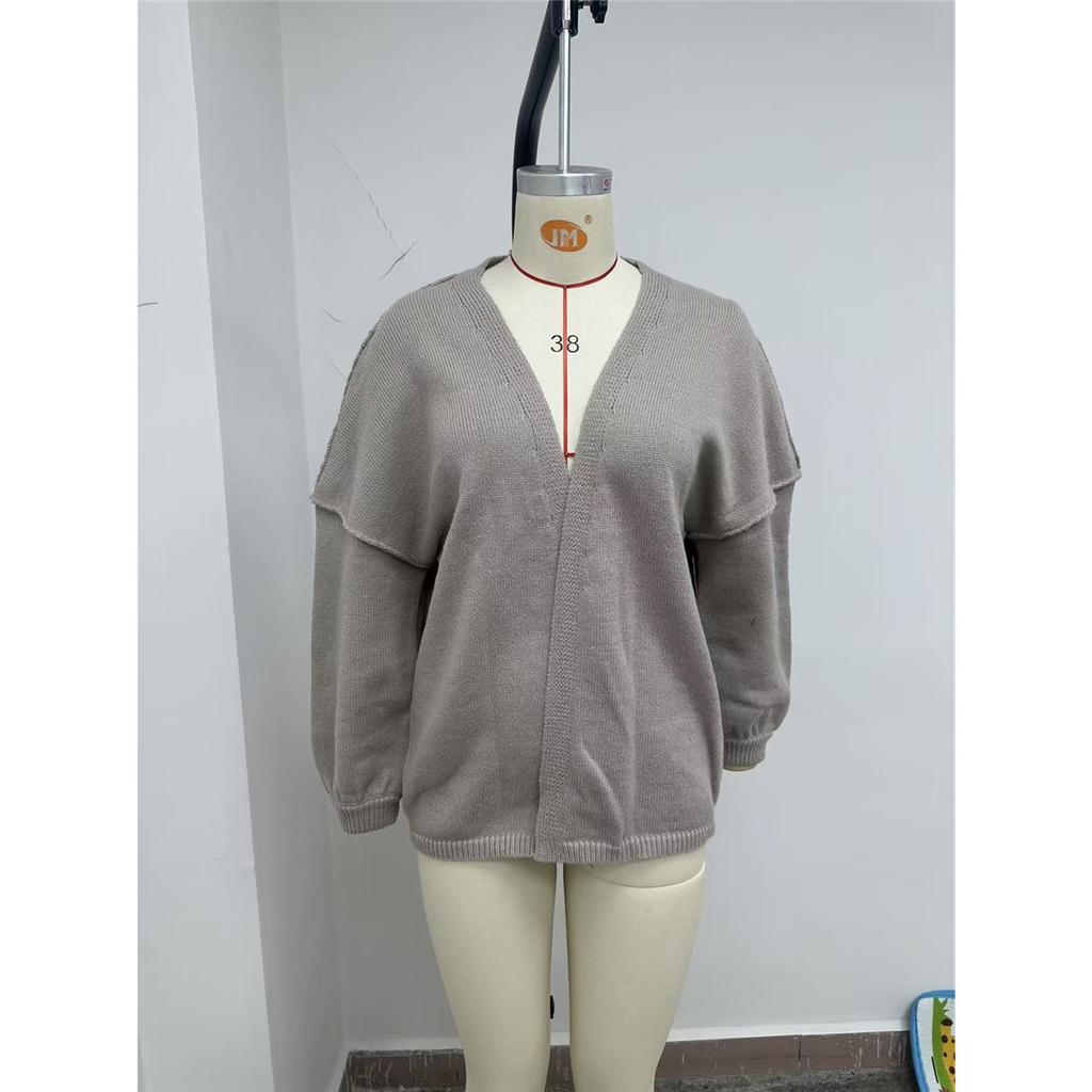 Women's Sweater Solid Color Long-sleeved Casual Loose Cardigan Sweater Jacket