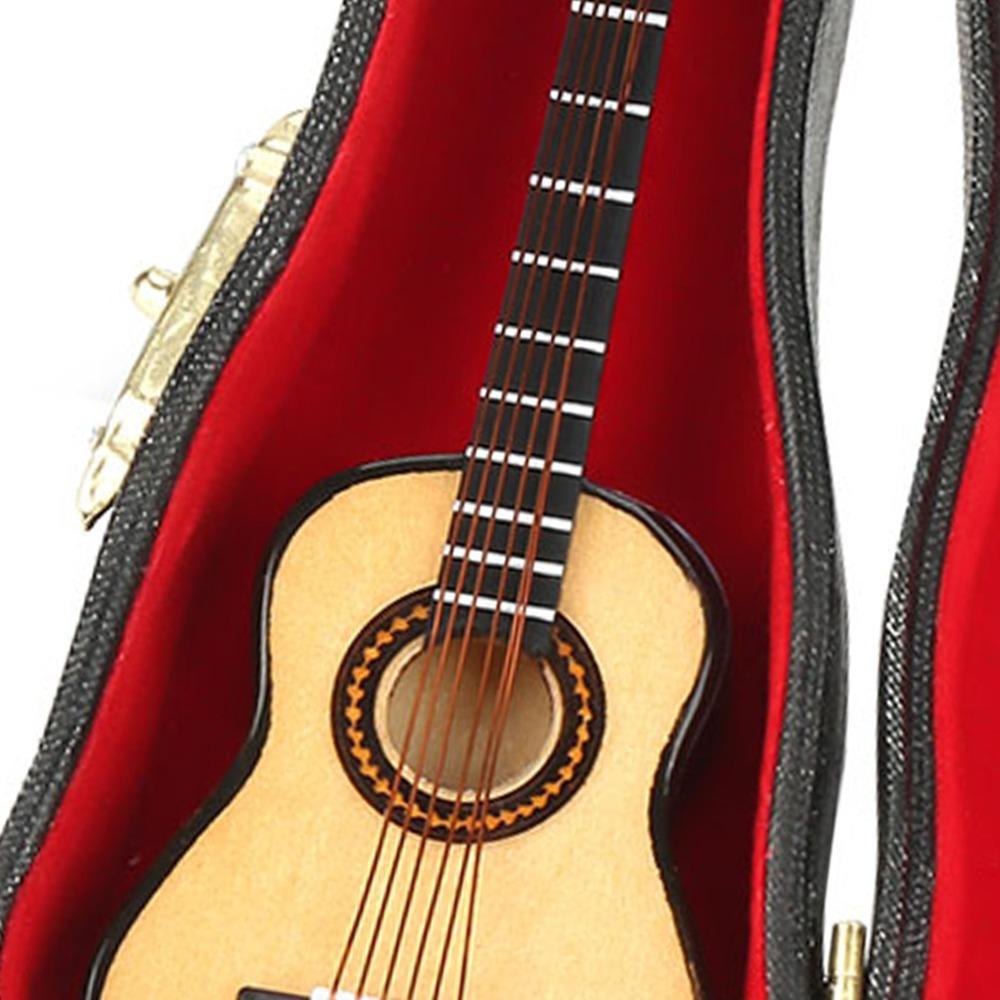 3pcs With Stand Miniature Guitar Model Black Leather Case Musical Ornaments Model Home Decoration