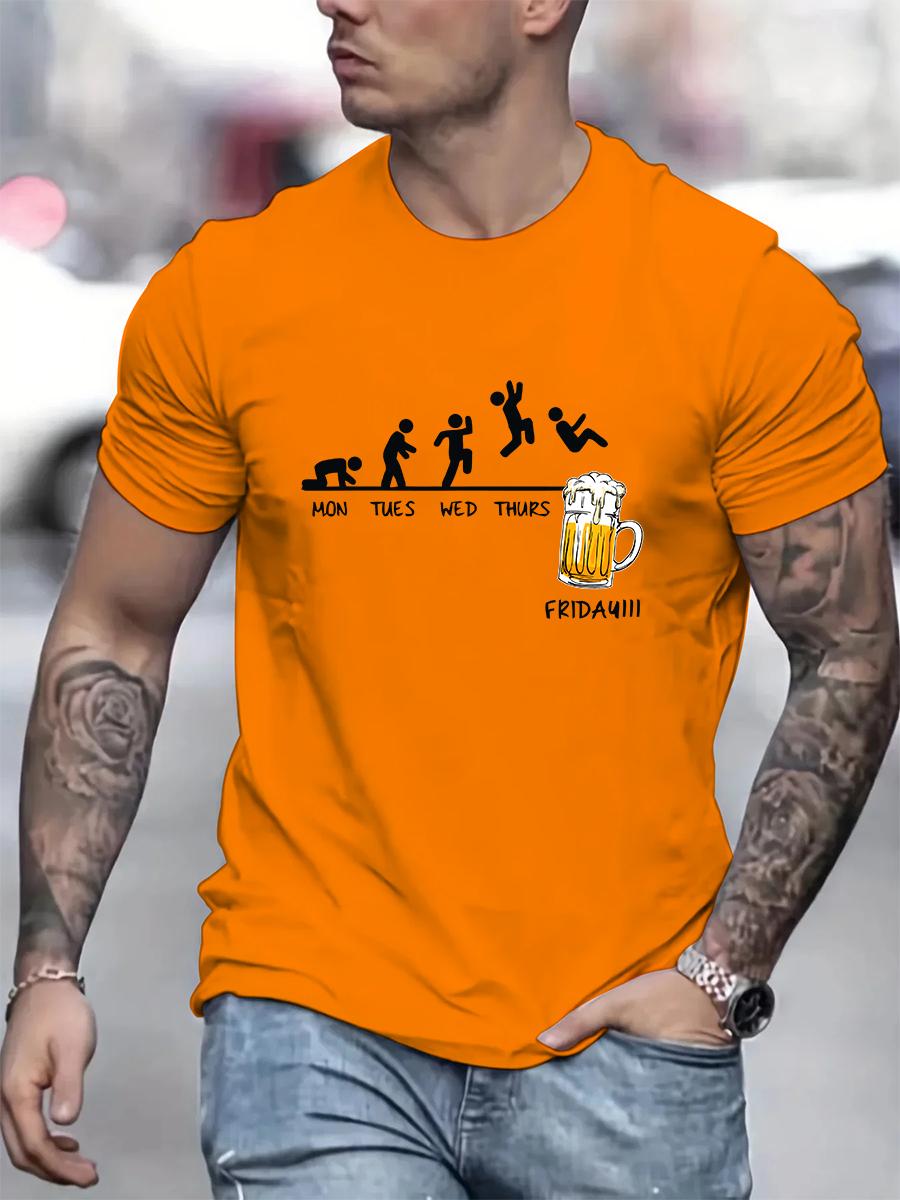 

Summer men s 100% cotton casual size Jumping In Beer print round neck short sleeved T-shirt top S