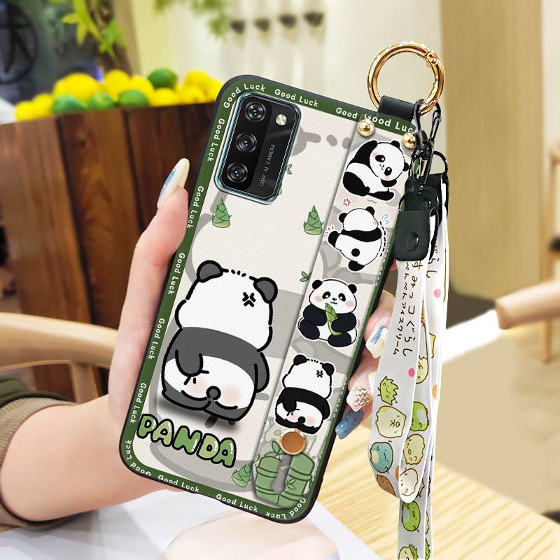 Back Cover Lanyard Phone Case For Blackview A100 Anti-knock Durable Anti-dust Phone Holder Panda Kickstand Soft case