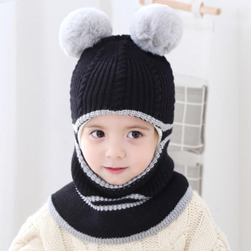 Kids Winter Hats Girls Boys Children Warm Caps Scarf Set Baby Bonnet Knitted Cute Hat